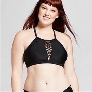 Xhilaration Black Macrame High Neck Bikini Top 22W